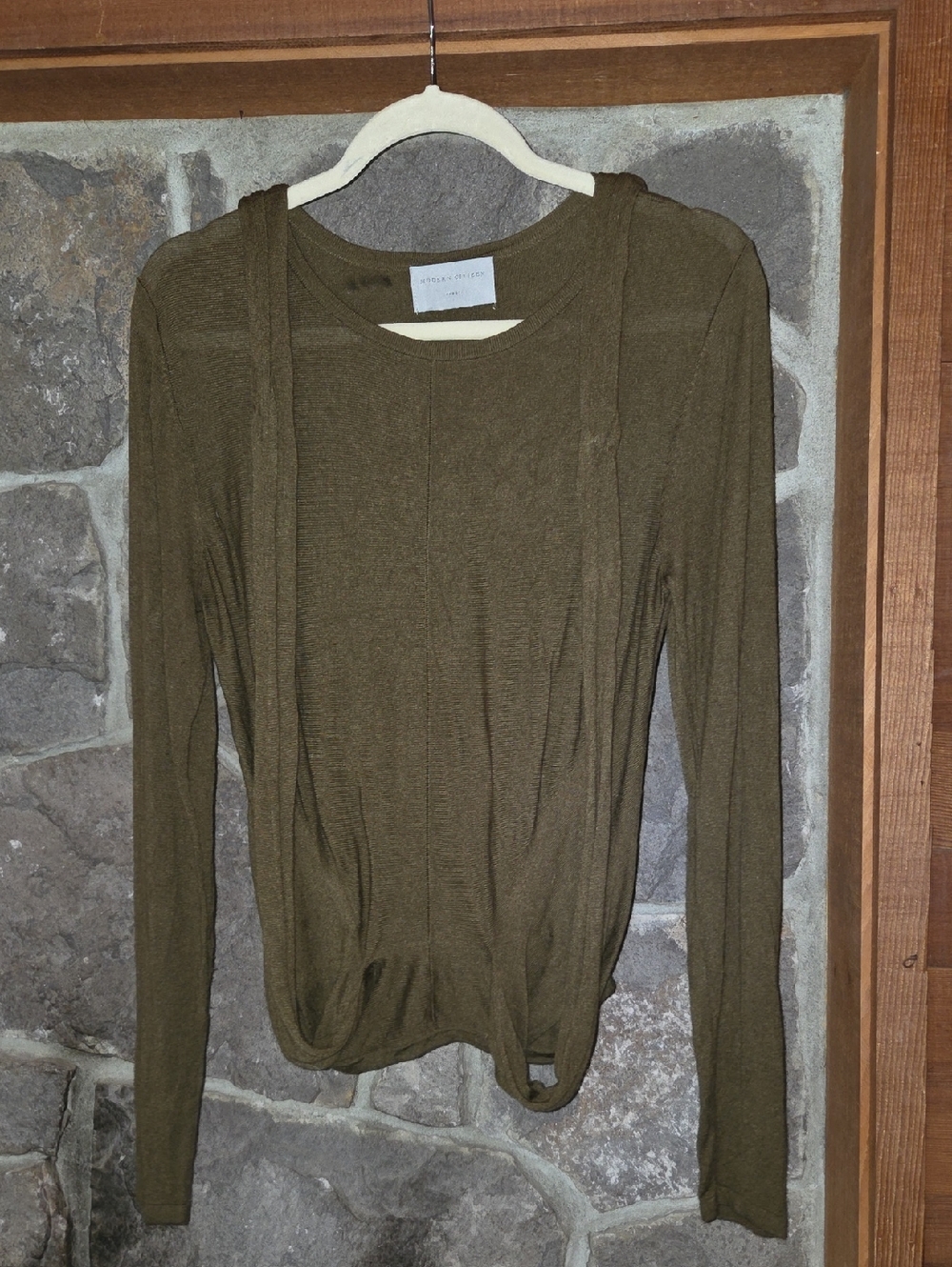 Modern Citizen Olive Crewneck Long Sleeve Top With Wrap Around Ties